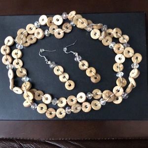 Neutral tone stone and iridescent bead necklace